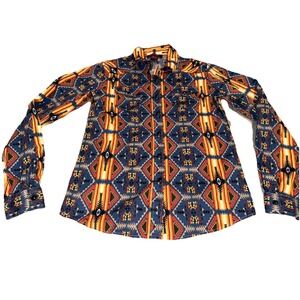 Rock & Roll Denim Yellow Blue Multi Aztec Shirt Sz Youth Boys XL 14 Western Snap